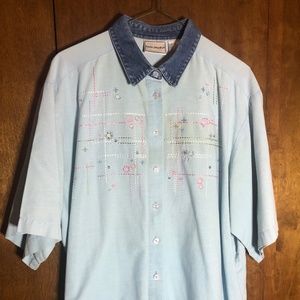 Napa Valley Short-Sleeved Flowered Embroidery Button-up Shirt